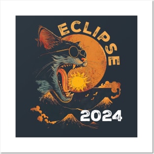 Eclipse 2024 Funny Cat In Sunglasses Total Solar Eclipse Posters and Art